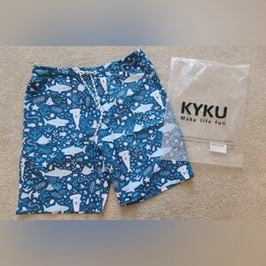 Blue Shark Print Men's Swim Trunks